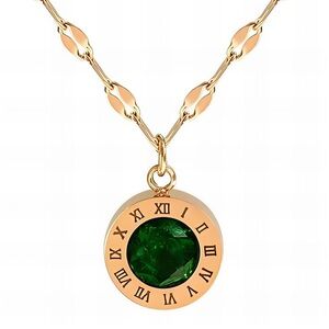 NECKLACE, 18K GOLD PLATED STEEL Green Gemstone